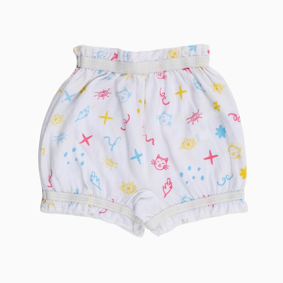 Infants Bright White Regular Fit Printed Bloomers, सफ़ेद, large image number null