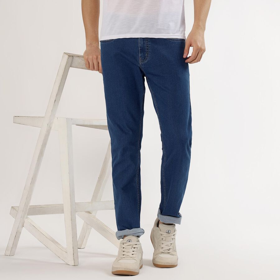 Men's Deep Steel Blue Slim Fit Jeans, Mid Blue, large image number null