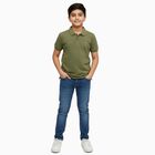 Boys Muted Olive Crew Neck Casual Half Sleeve T-Shirt, Olive, small