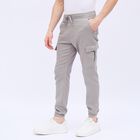 Men's Muted Grey Slim Fit Cargo Trousers, Light Grey, small