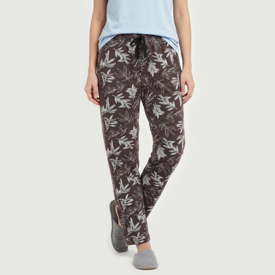 Women's Purple Straight-Fit Leaf Printed Drawstring Pyjama, बैंगनी, large