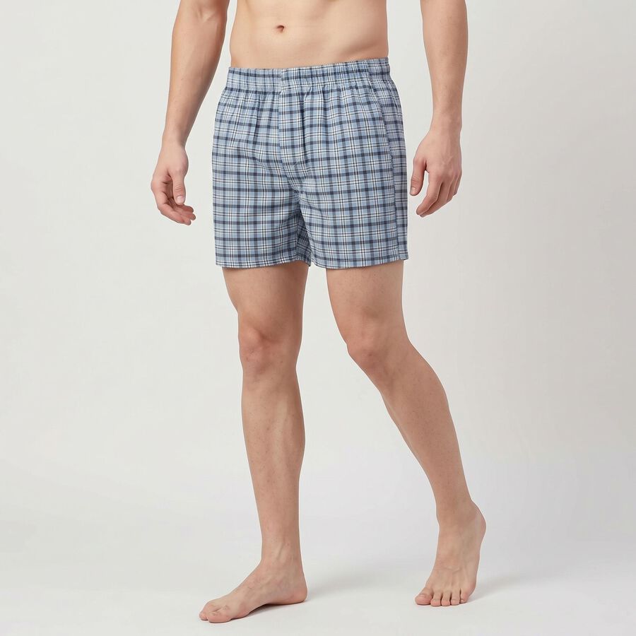 Men's Blue Relaxed Fit Checked Boxers, Light Blue, large