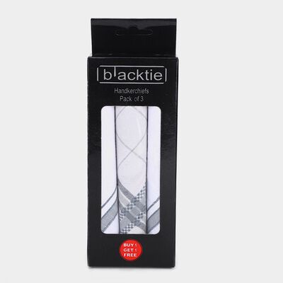 Men's White and Grey Striped and Checked Pack of 3 Handkerchief