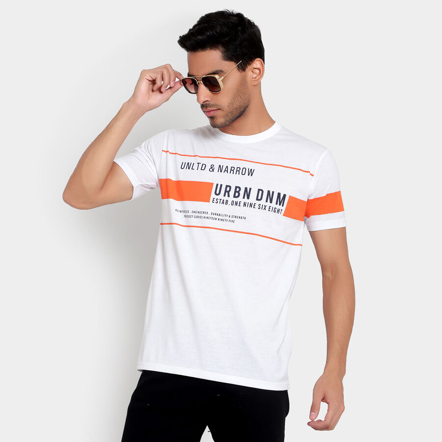 Cut & Sew Round Neck T-Shirt, White, large image number null