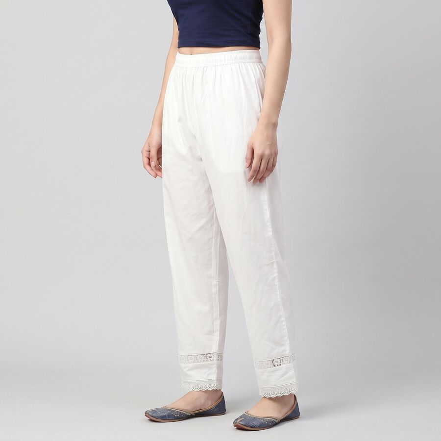 Women's Off White Regular Fit Lace Hem Palazzos, Off White, large