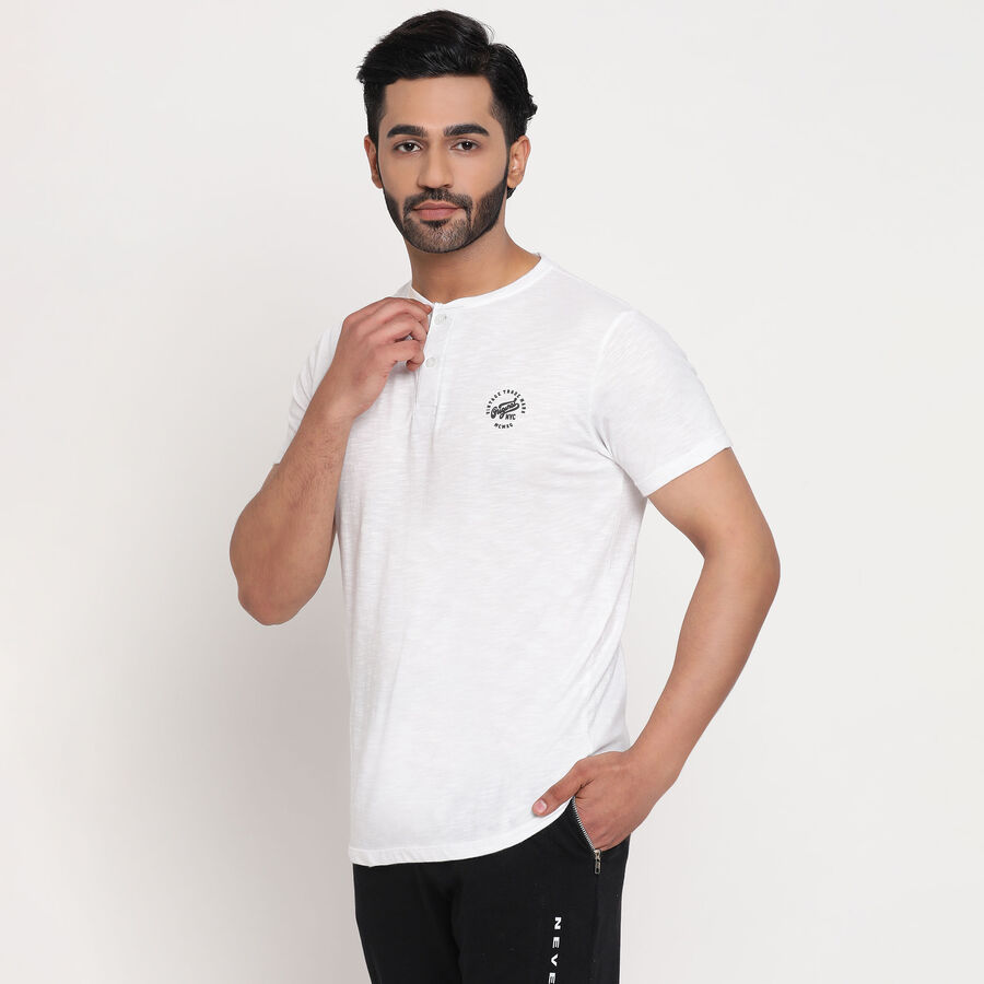 Cotton Solid Henley T-Shirt, White, large image number null