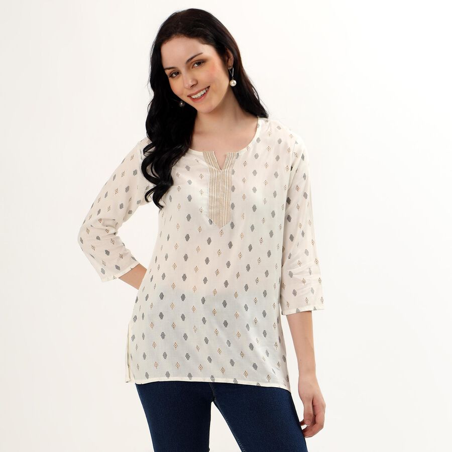 Women's Ivory Round Neck Printed Kurti, Off White, large image number null