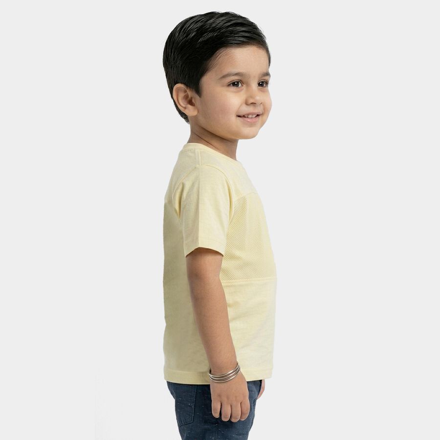 Boys Yellow Round Neck Casual T-Shirt, Yellow, large