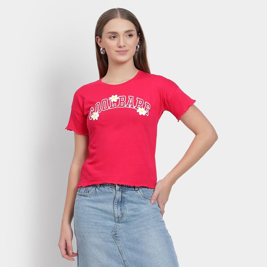 Ladies' 100% Cotton Crop  Top, गुलाबी, large image number null