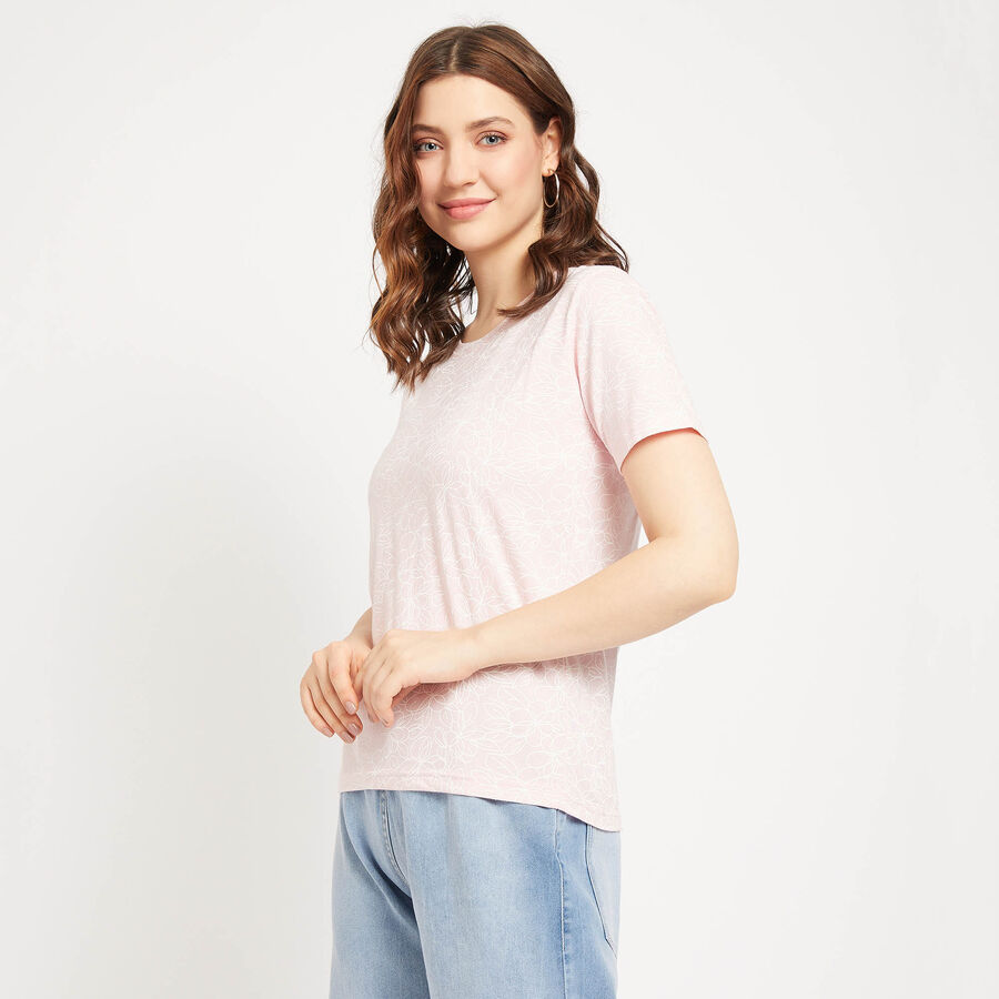 Cotton Round Neck T-Shirt, हल्का गुलाबी, large image number null