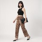 Women's Brown Wide Leg Printed Trousers, Brown, small