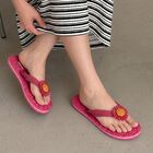 Women's Pink Floral Applique Flip-Flop Slippers, गुलाबी, small