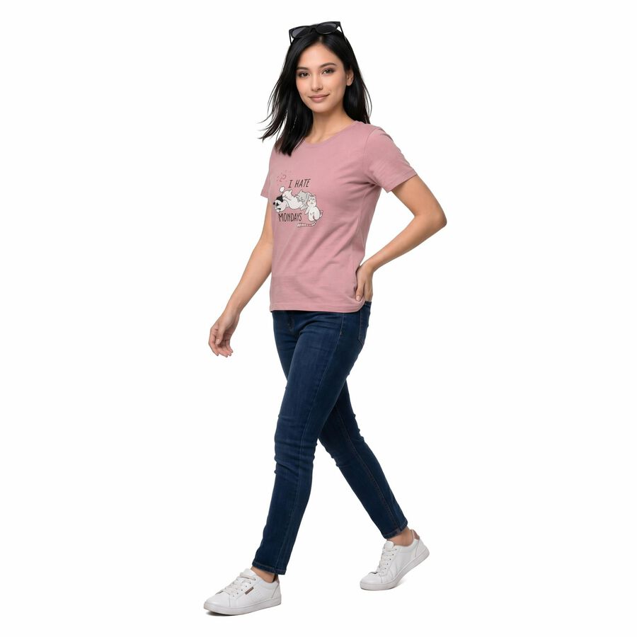 Women's Lilac Round Neck Regular T-Shirt, लाइलेक, large