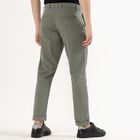 Men's Muted Sage Green Slim Fit Flat-Front Casual Trousers, Dark Green, small