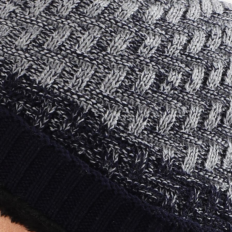 Men's Grey and Navy Blue Textured Winter Cap, Navy Blue, large image number null