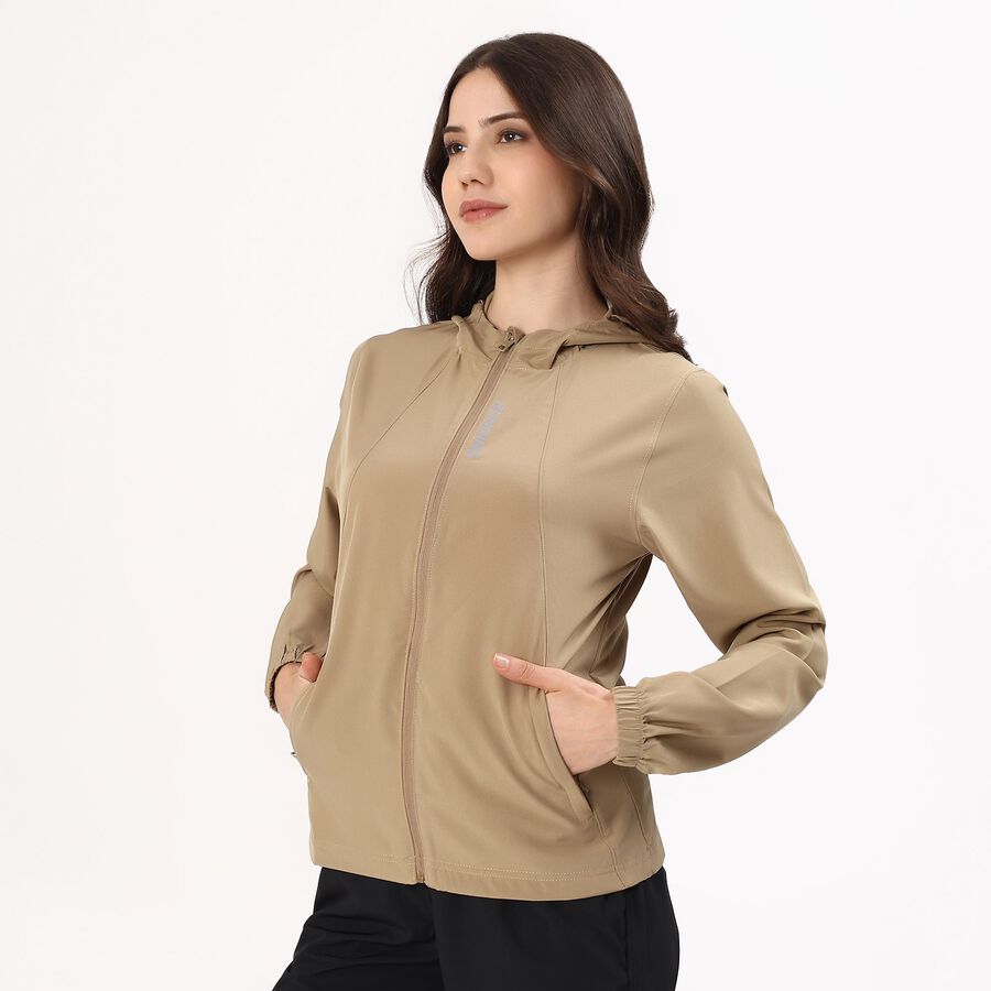 Women's Muted Beige Hooded Casual Jacket, Beige, large image number null