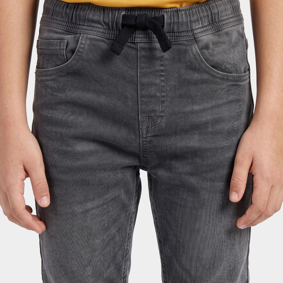 Boys Charcoal Slim Fit Washed Jeans, गहरा ग्रे, large