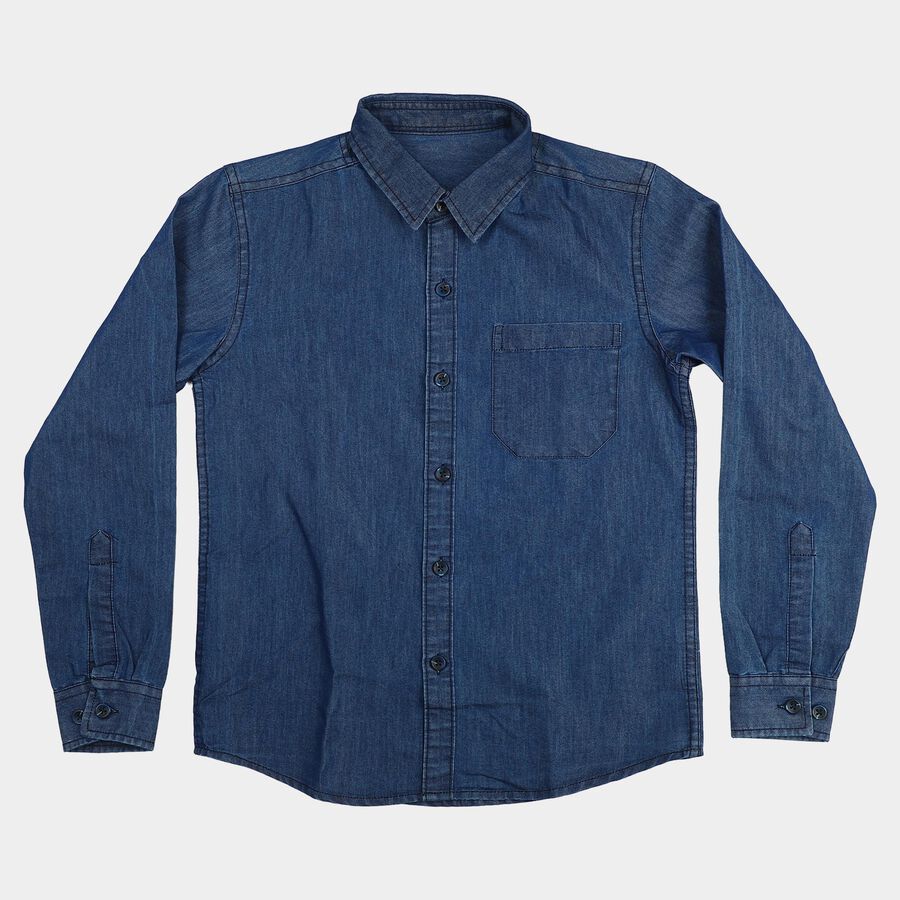 Boys Blue Casual Shirt, Mid Blue, large