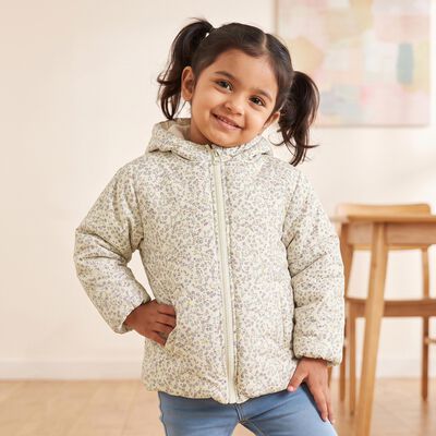 Girls Cream Hooded Puffer Jacket