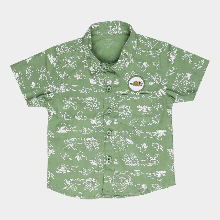 Infants Olive Green Cotton Half Sleeve Classic Collar Casual Shirt, Olive, large