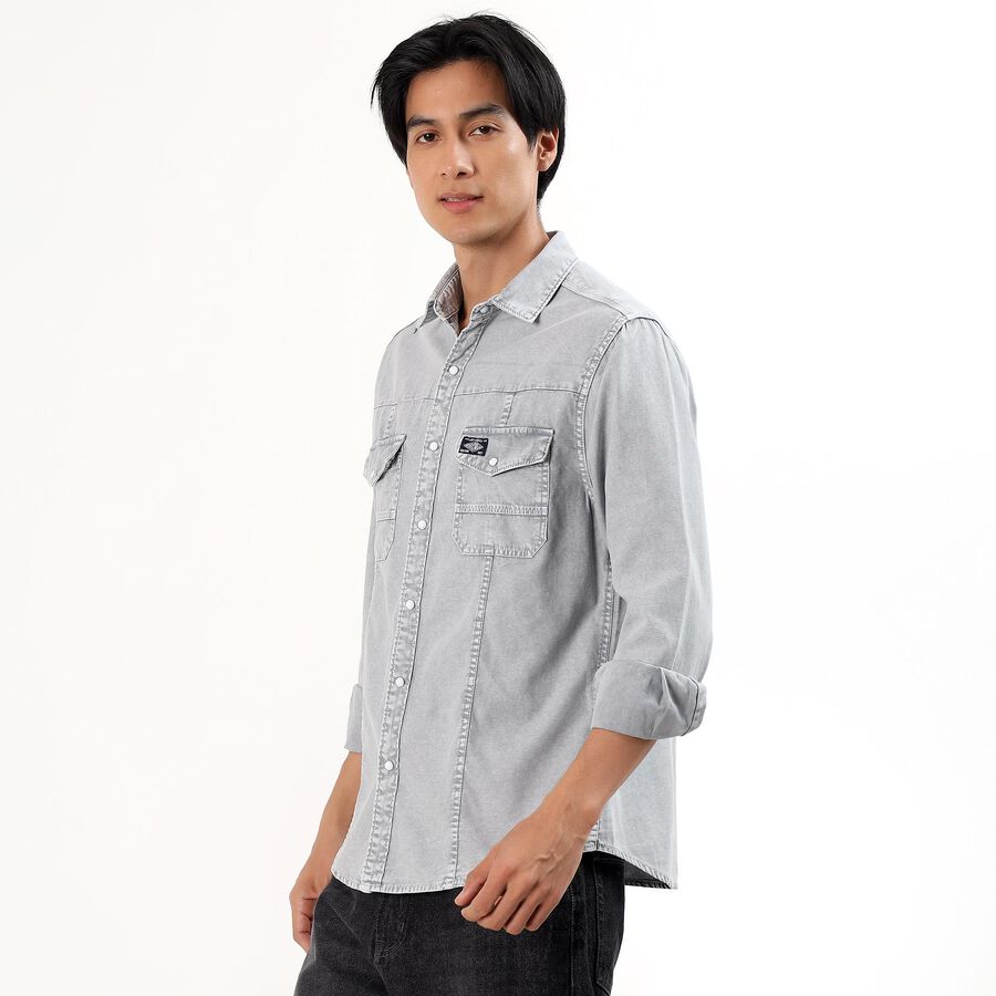 Men's Light Grey Cotton Full Sleeve Classic Collar Casual Shirt, Light Grey, large