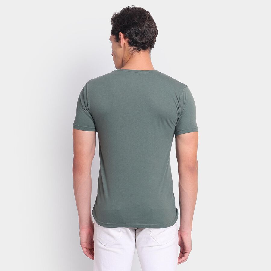 Men's Round Neck Half Sleeves T-Shirt, Dark Green, large image number null