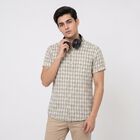 Men's Off White Cotton Short Sleeve Checked Regular Fit Shirt, Off White, small