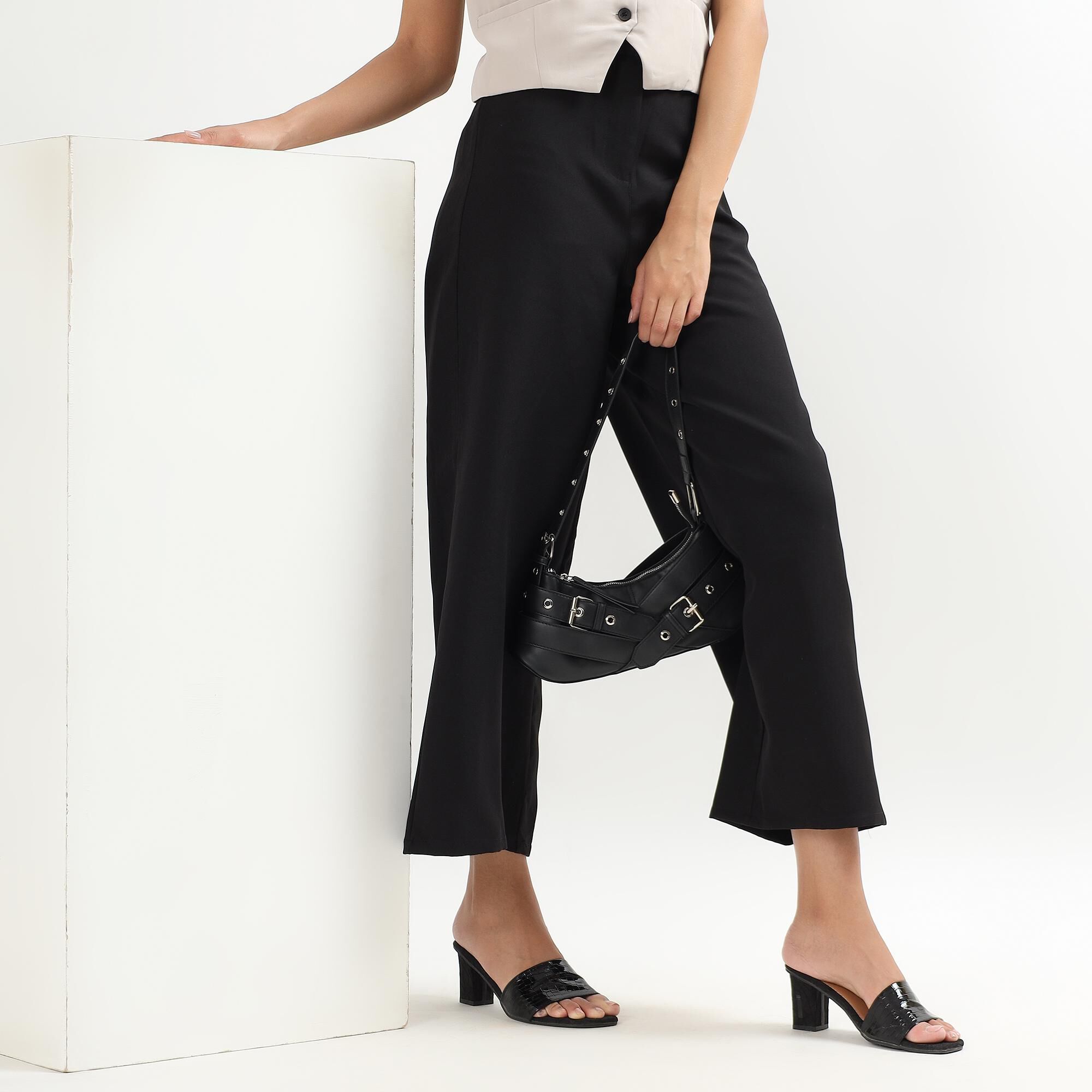 Lucky Charm Ladies' Jet Black High-Rise Culottes Trousers | Vishal