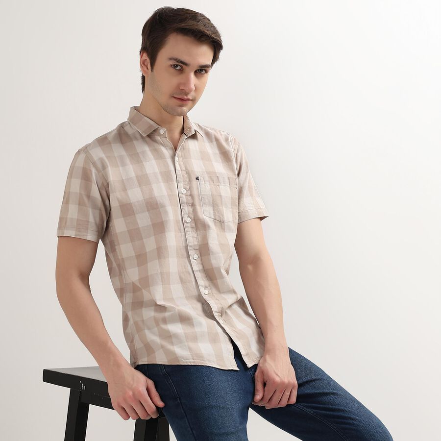 Men's 100% Cotton Regular Collar Casual Shirt, Beige, large image number null