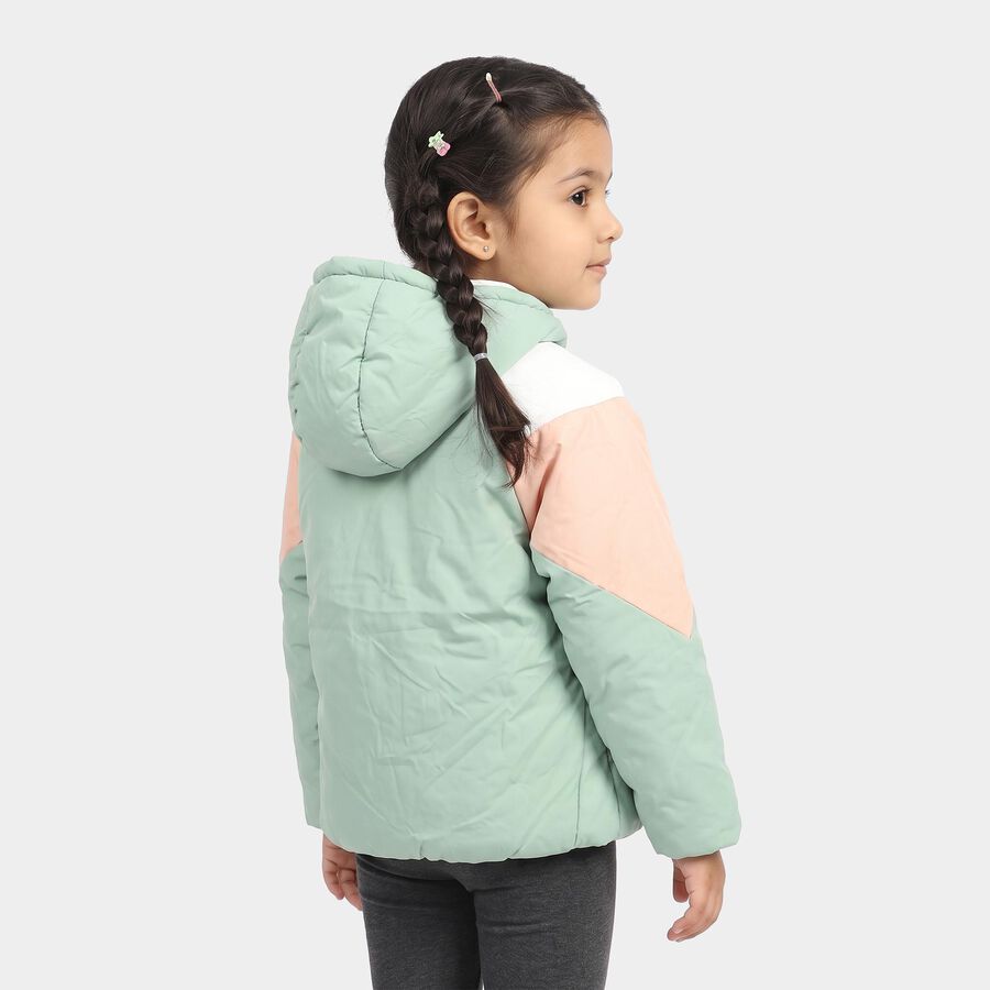 Girls' Mint Green Hooded Puffer Jacket, Light Green, large