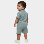 Infants' Green Cotton Collar Neck Waffle Textured Baba Suit, Light Green, small