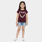 Girls Wine Cotton Blend Round Neck Casual T-Shirt, Wine, small