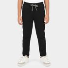 Boys Black Straight Fit Solid Drawstring Pyjama, काला, small