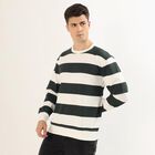 Men's Dark Forest Green and White Crew Neck Striped Sweatshirt, Dark Green, small image number null
