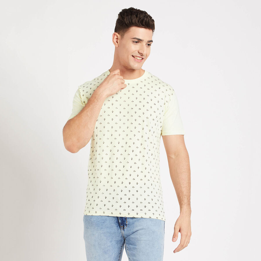 Cotton Solid Round Neck T-Shirt, Yellow, large image number null