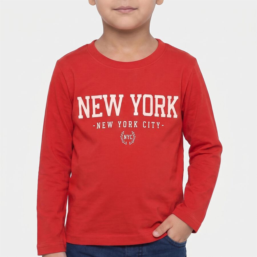 Boys' Red Cotton Blend Crew Neck Regular Boys T-Shirt, लाल, large