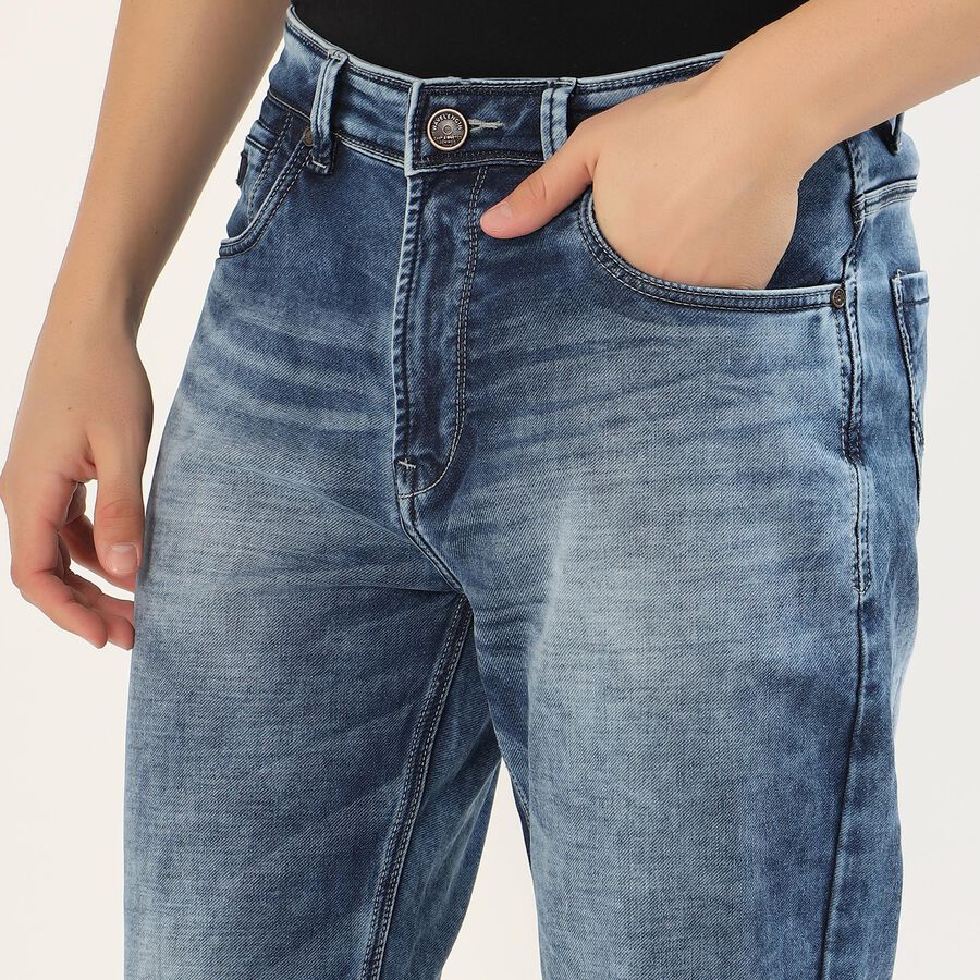 Men's Stonewashed Blue Slim Fit Jeans, गहरा नीला, large