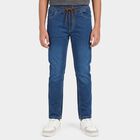 Boys Blue Straight Fit Drawstring Waist Jeans, गहरा नीला, small