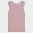 Girls Pink Cotton Round Neck Sleeveless Vest, Pink, small