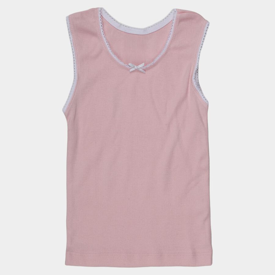 Girls Pink Cotton Round Neck Sleeveless Vest, Pink, large