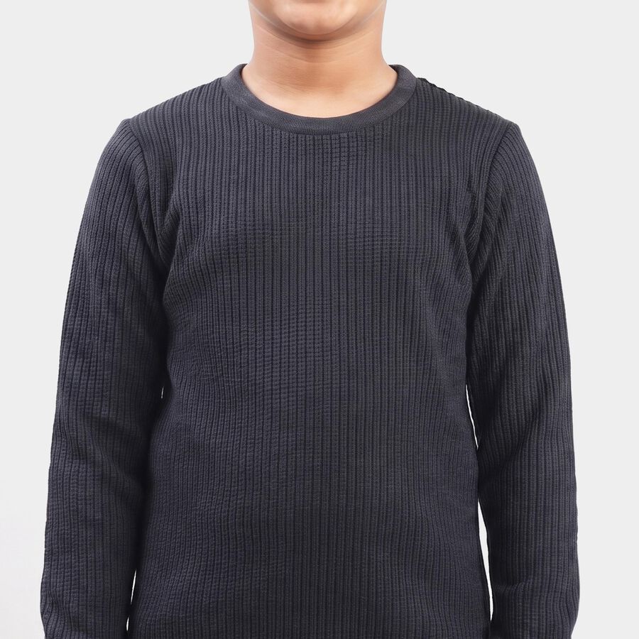 Boys' Melange Blue Long Sleeve Thermal, मिश्रित नीला, large