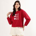 Women's Bright Cherry Red Crew Neck Casual Sweatshirt, लाल, small image number null