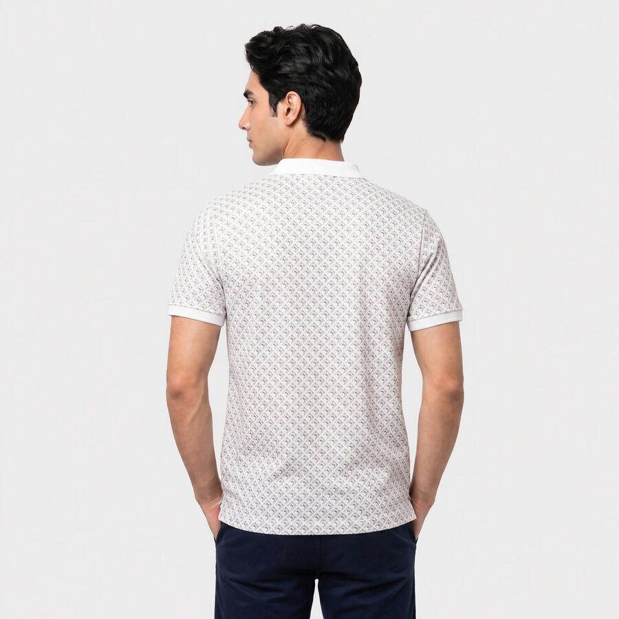 Men's White Cotton Polo Neck Printed T-Shirt, White, large