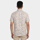 Men's Beige Cotton Classic Collar Casual Shirt, Beige, small