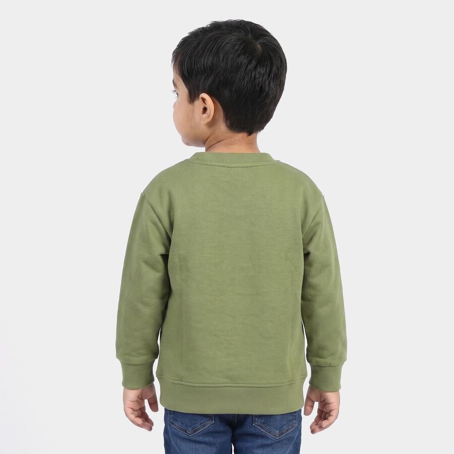 Boys' Olive Green Crew Neck Graphic Print Sweatshirt, Olive, large
