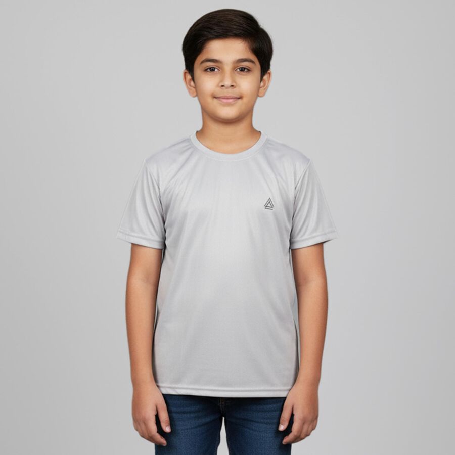 Boys Light Grey Crew Neck Casual T-Shirt, Light Grey, large image number null