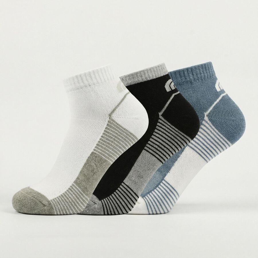 Men's White Regular Fit Striped Pack of 3 Socks, Mid Blue, large