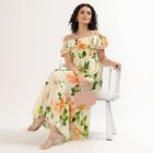 Women's Cream Cotton Off-Shoulder Floral Maxi Dress, Off White, small