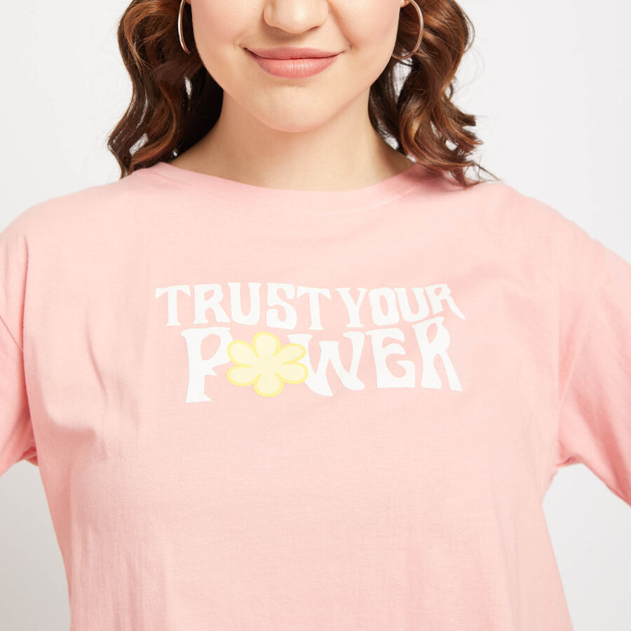 Cotton Round Neck T-Shirt, Peach, large image number null