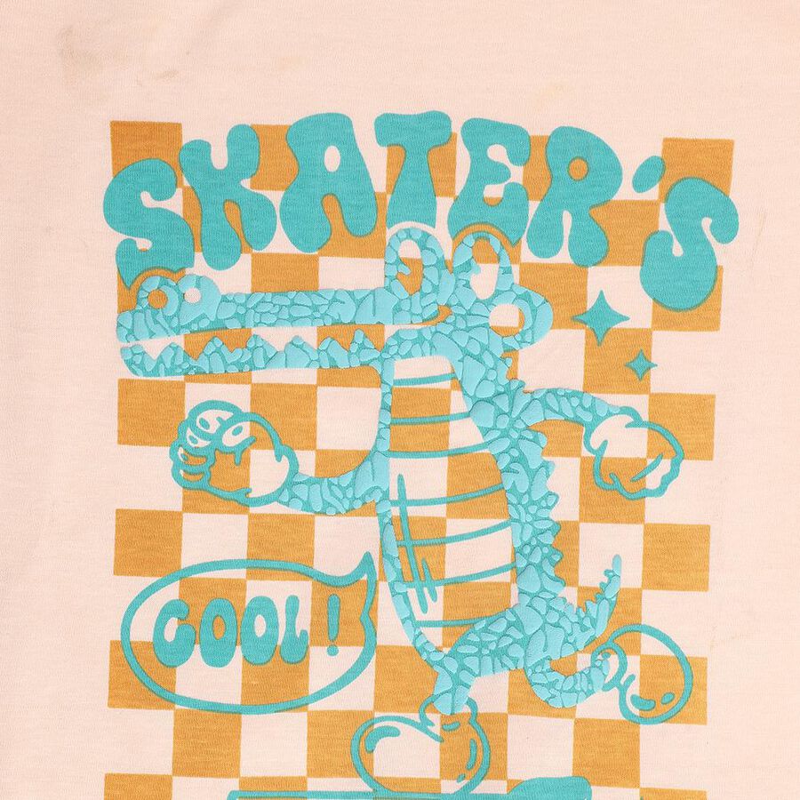 Boys Peach Cotton Round Neck Printed Baba Suit, Peach, large